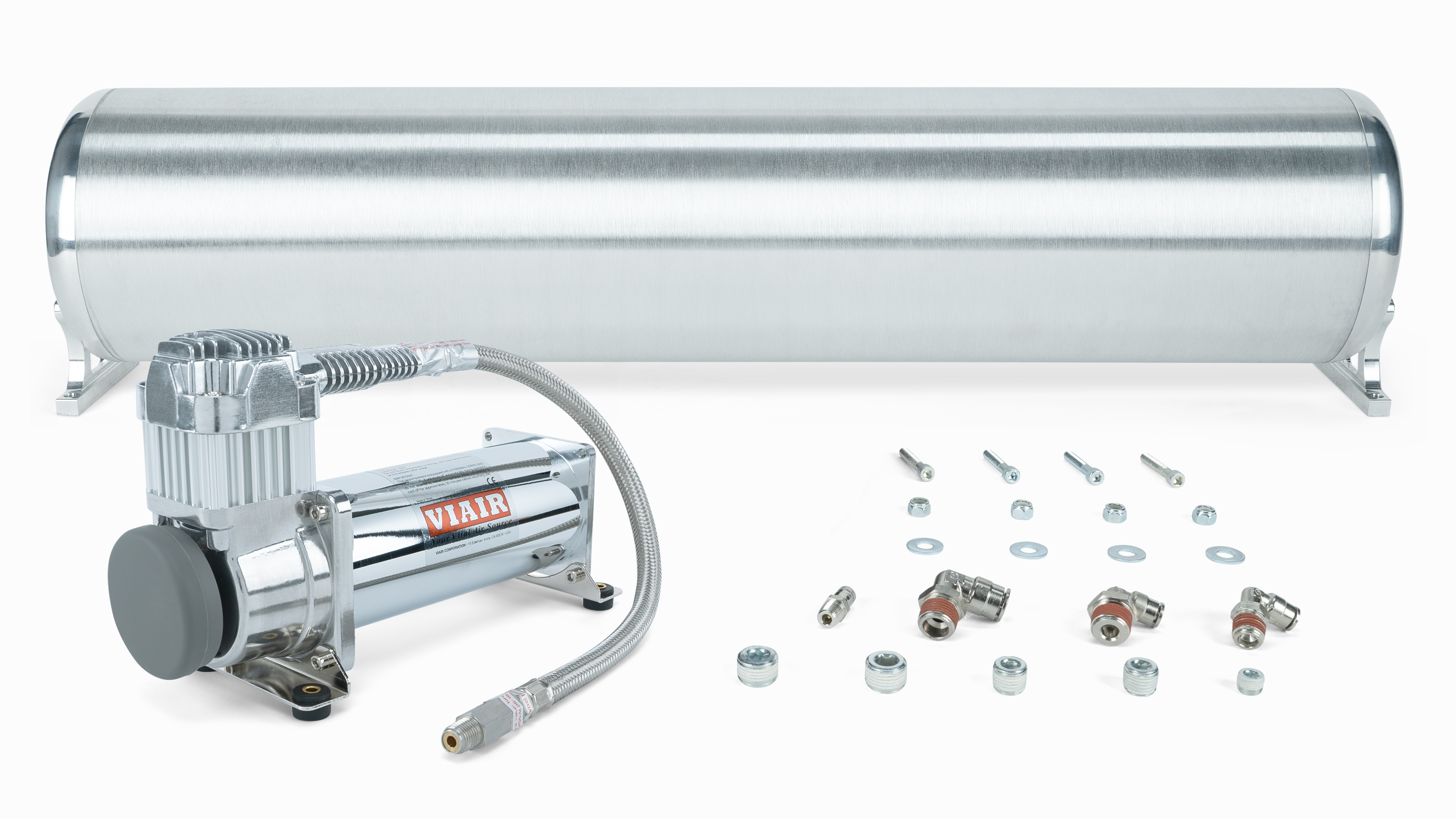 28\" FLO Tank W/ Viair 444c Compressor, 1/4\" & 3/8\" Fittings And Tank Mounting Hardware